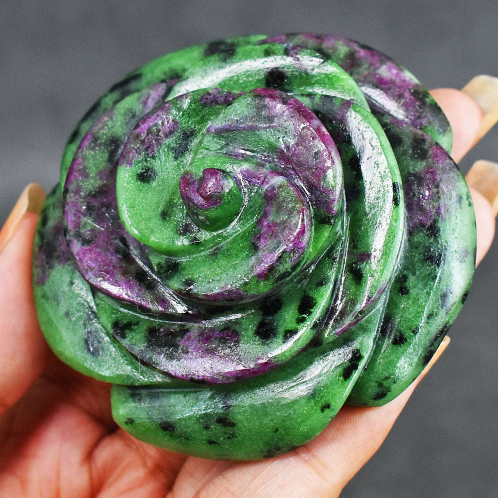 gemsmore:Natural  608.00  Carats  Genuine  Ruby Zoisite   Hand  Carved  Rose   Gemstone  Carving