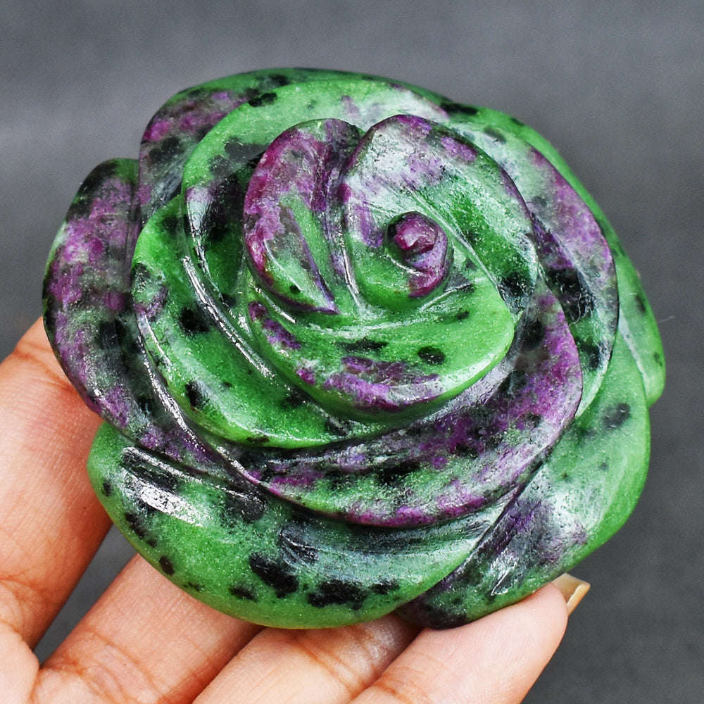 gemsmore:Natural  608.00  Carats  Genuine  Ruby Zoisite   Hand  Carved  Rose   Gemstone  Carving