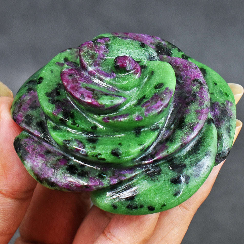 gemsmore:Natural  608.00  Carats  Genuine  Ruby Zoisite   Hand  Carved  Rose   Gemstone  Carving