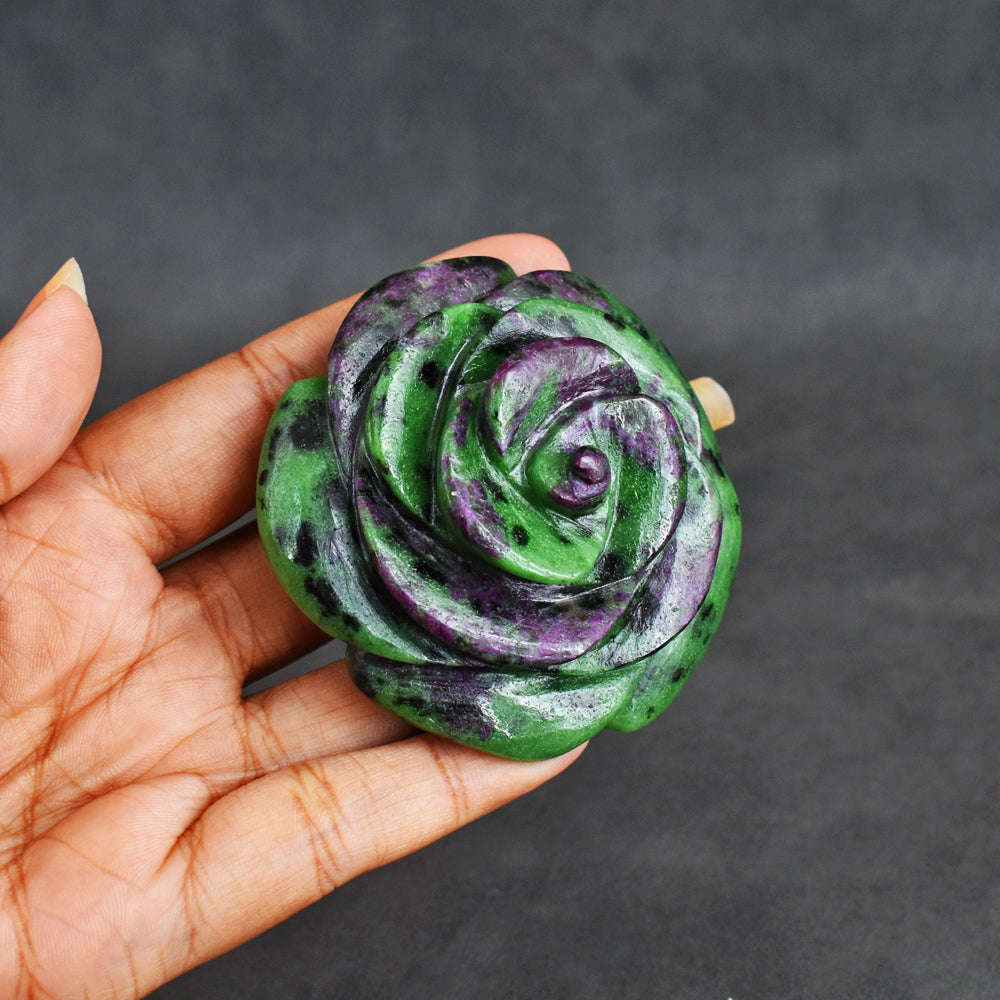 gemsmore:Natural  608.00  Carats  Genuine  Ruby Zoisite   Hand  Carved  Rose   Gemstone  Carving