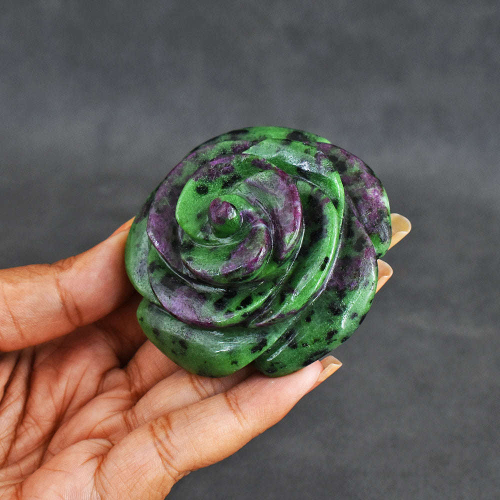 gemsmore:Natural  608.00  Carats  Genuine  Ruby Zoisite   Hand  Carved  Rose   Gemstone  Carving