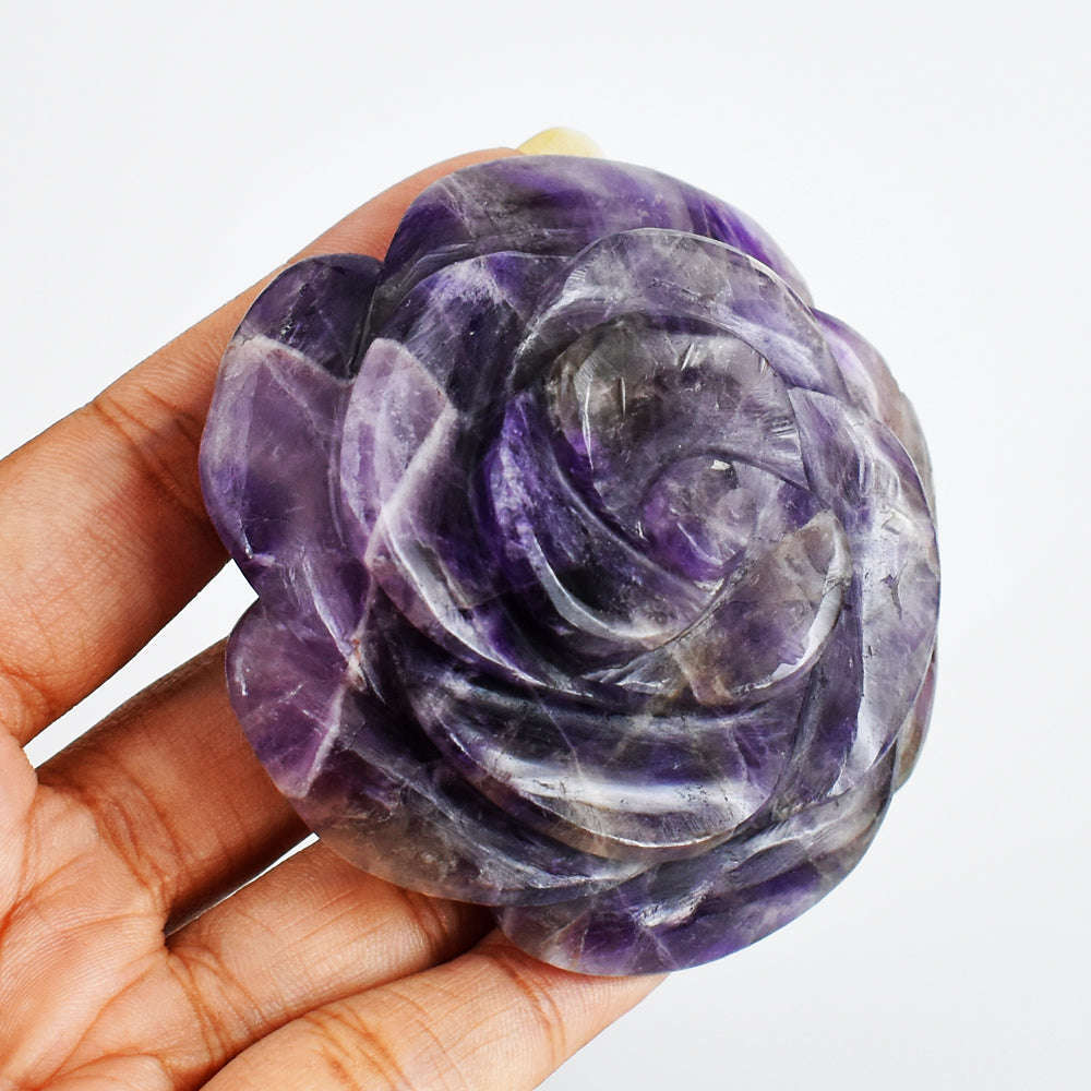 gemsmore:Natural  657.00  Carats  Genuine  Amethyst  Hand  Carved  Rose  Flower Gemstone Carving