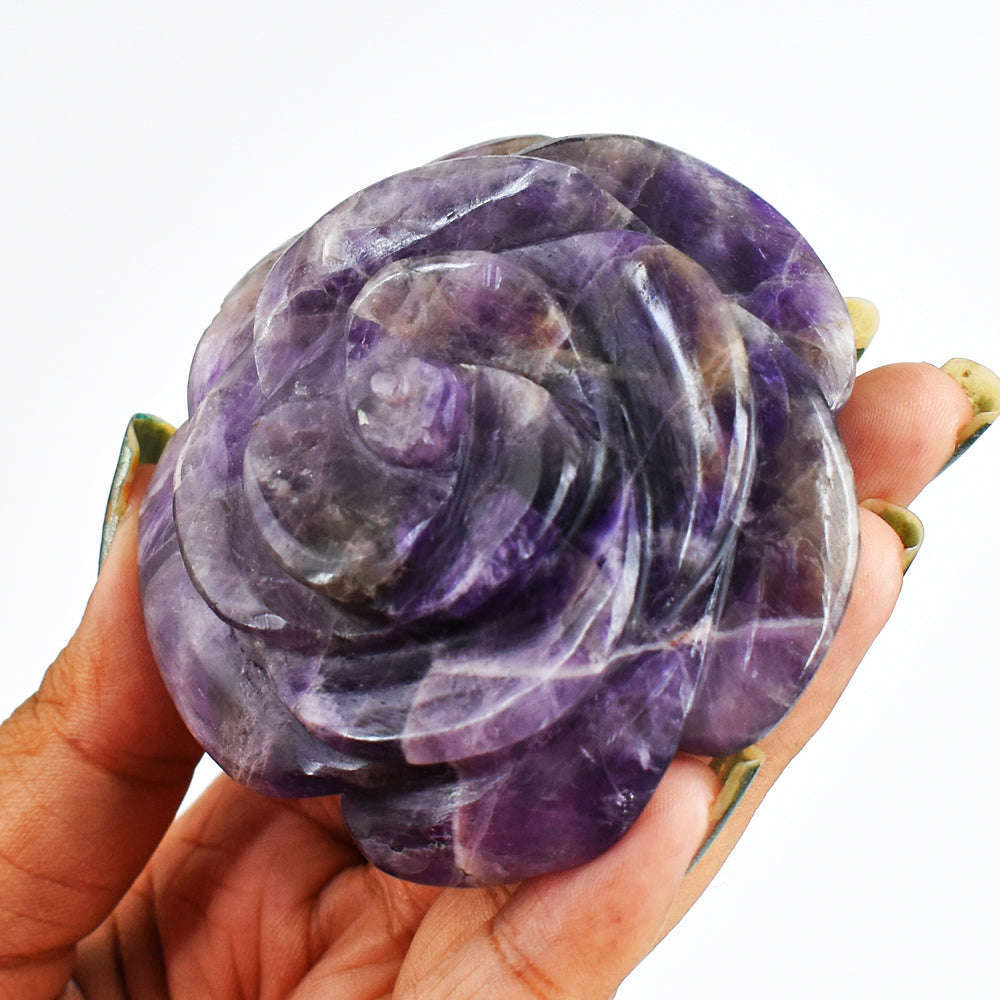 gemsmore:Natural  657.00  Carats  Genuine  Amethyst  Hand  Carved  Rose  Flower Gemstone Carving