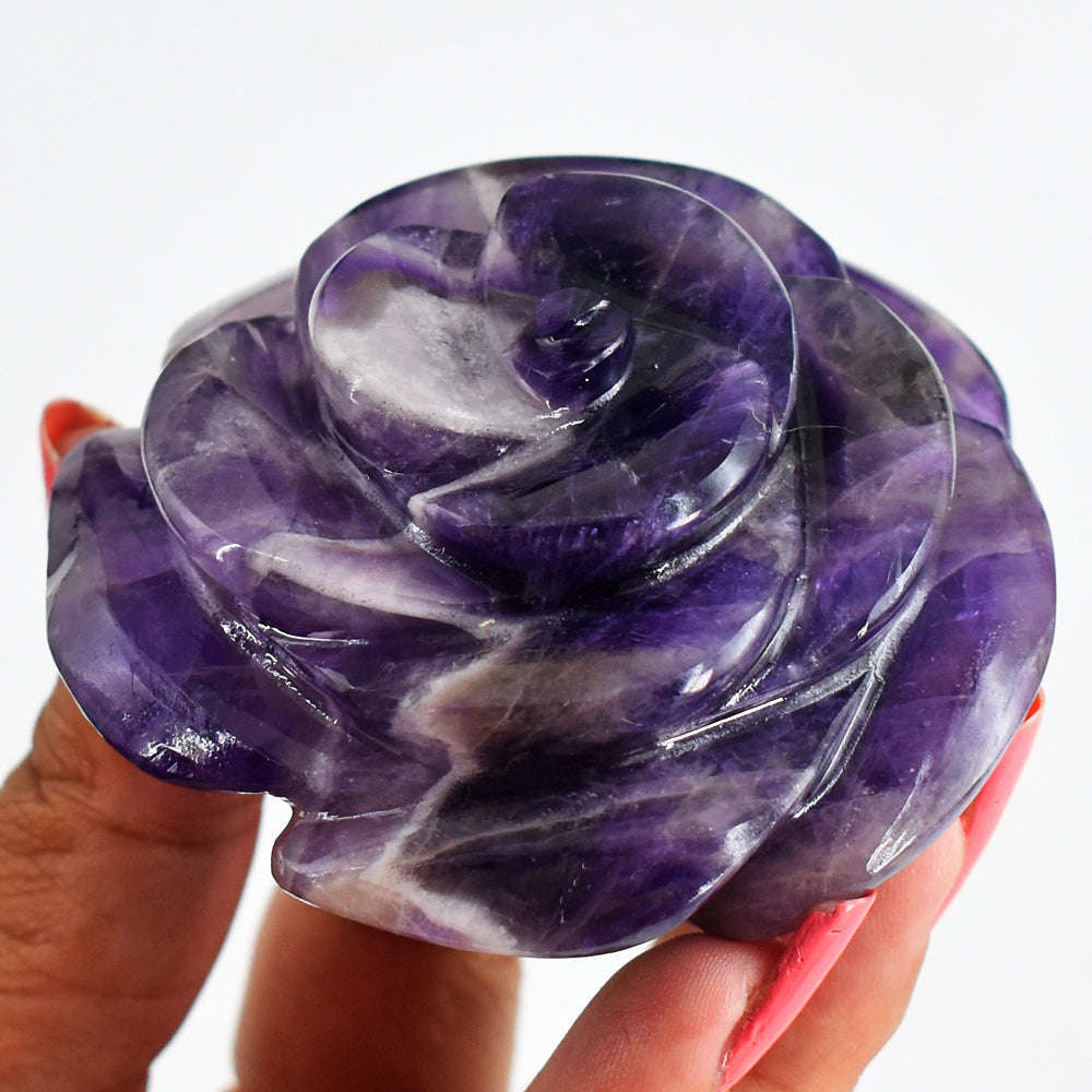 gemsmore:Natural  740.00 Cts  Genuine  Bi - Color Amethyst  Hand Carved Rose Flower Gemstone