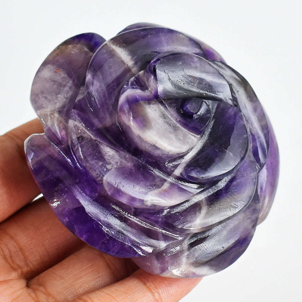 gemsmore:Natural  740.00 Cts  Genuine  Bi - Color Amethyst  Hand Carved Rose Flower Gemstone