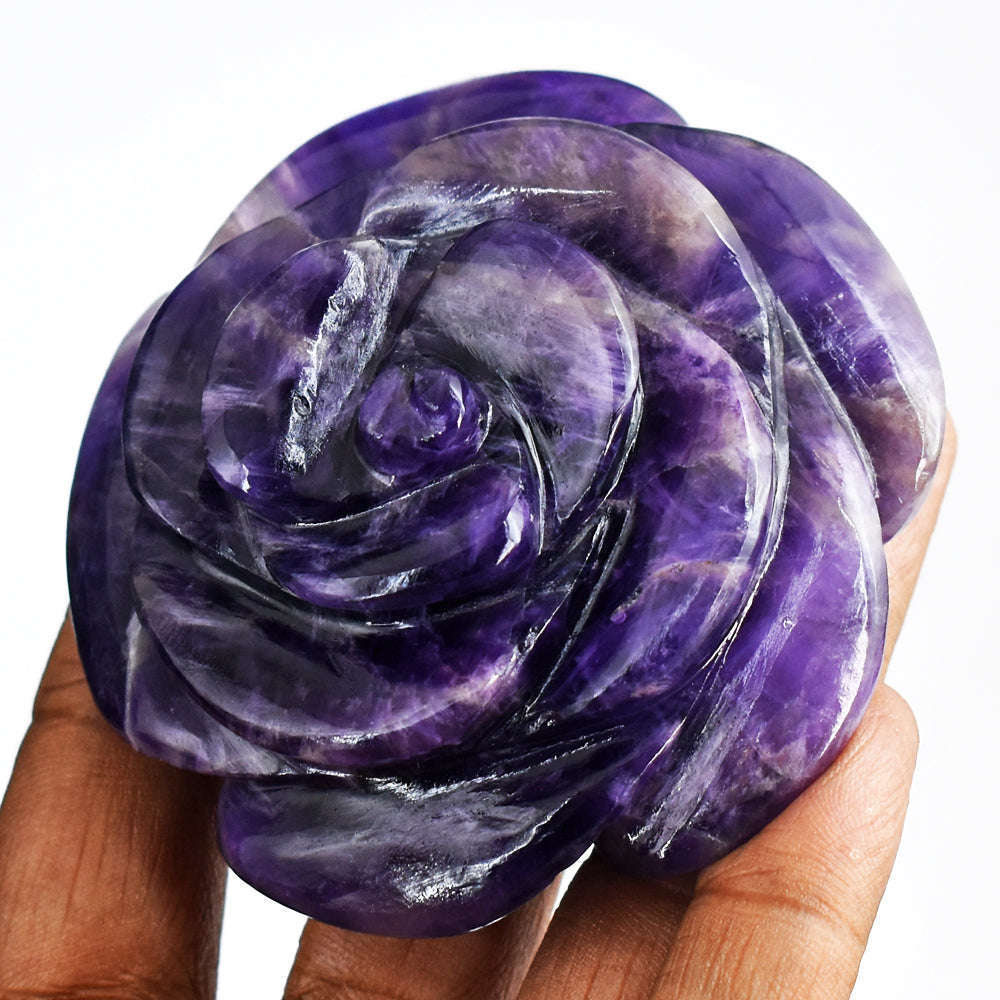 gemsmore:Natural  812.00 Cts  Genuine   Amethyst  Hand Carved Rose Flower Gemstone