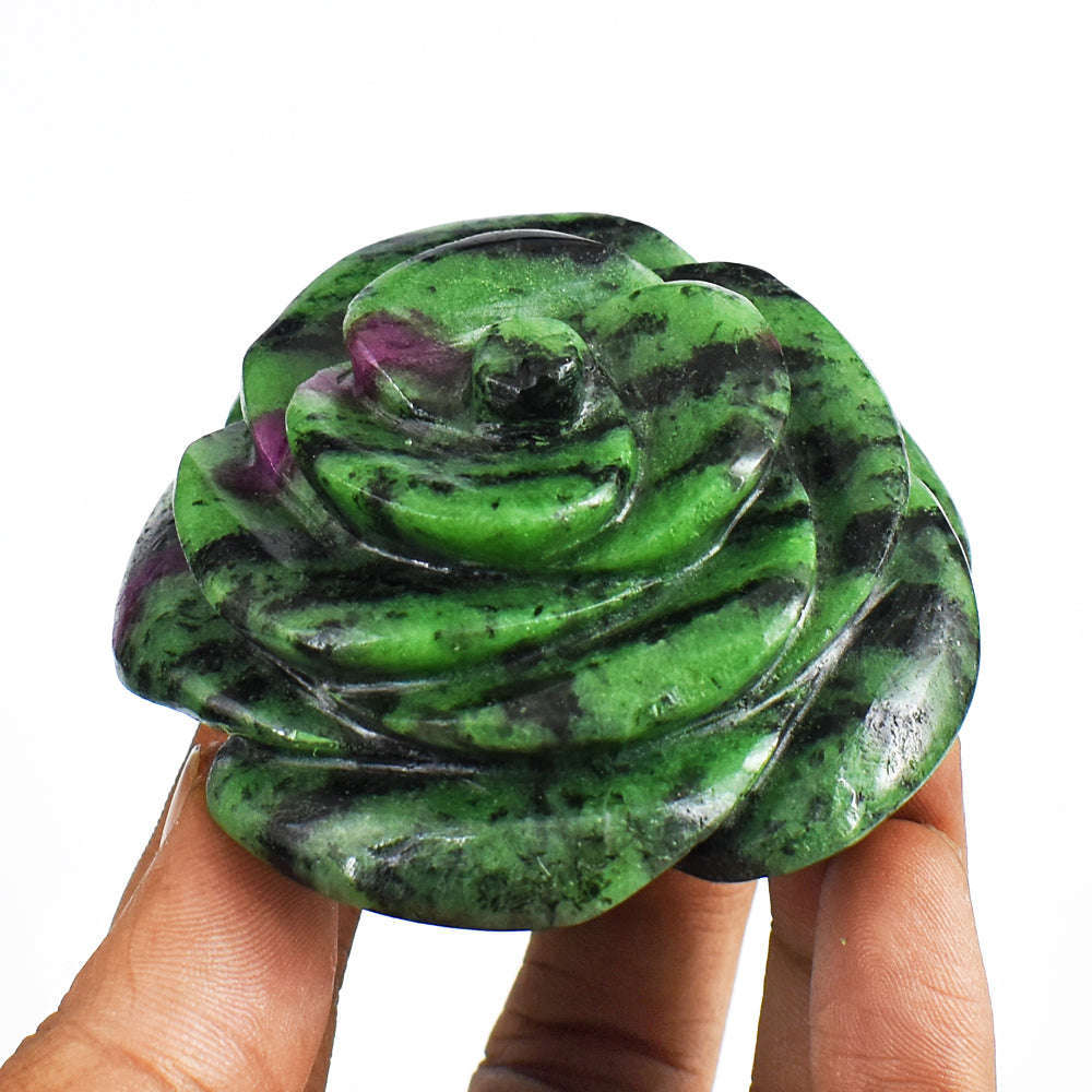 gemsmore:Natural  837.00  Carats  Genuine  Ruby Zoisite   Hand  Carved  Rose   Gemstone  Carving