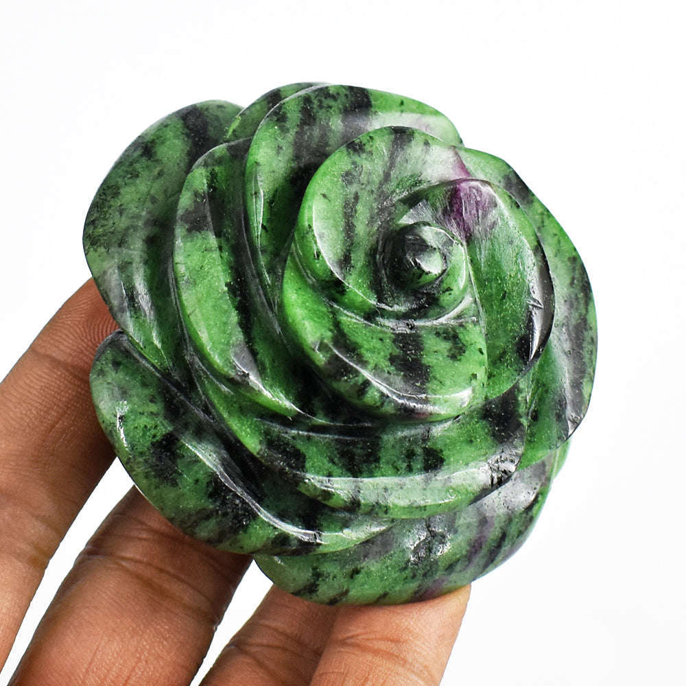 gemsmore:Natural  837.00  Carats  Genuine  Ruby Zoisite   Hand  Carved  Rose   Gemstone  Carving