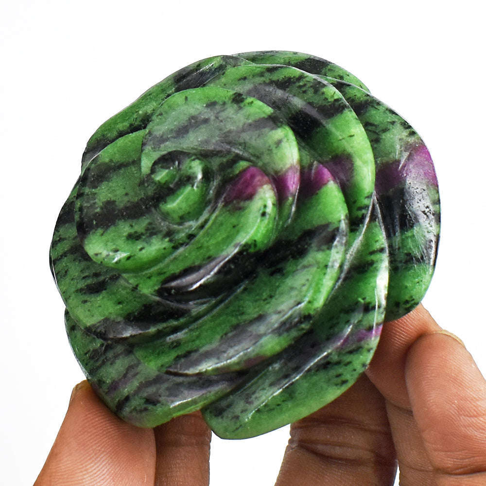 gemsmore:Natural  837.00  Carats  Genuine  Ruby Zoisite   Hand  Carved  Rose   Gemstone  Carving