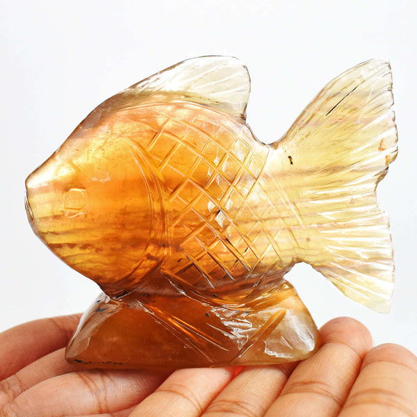 gemsmore:Natural Multicolor Fluorite Hand Carved Genuine Crystal Gemstone Carving Fish