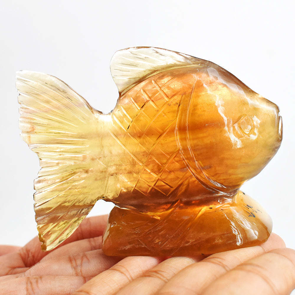 gemsmore:Natural Multicolor Fluorite Hand Carved Genuine Crystal Gemstone Carving Fish