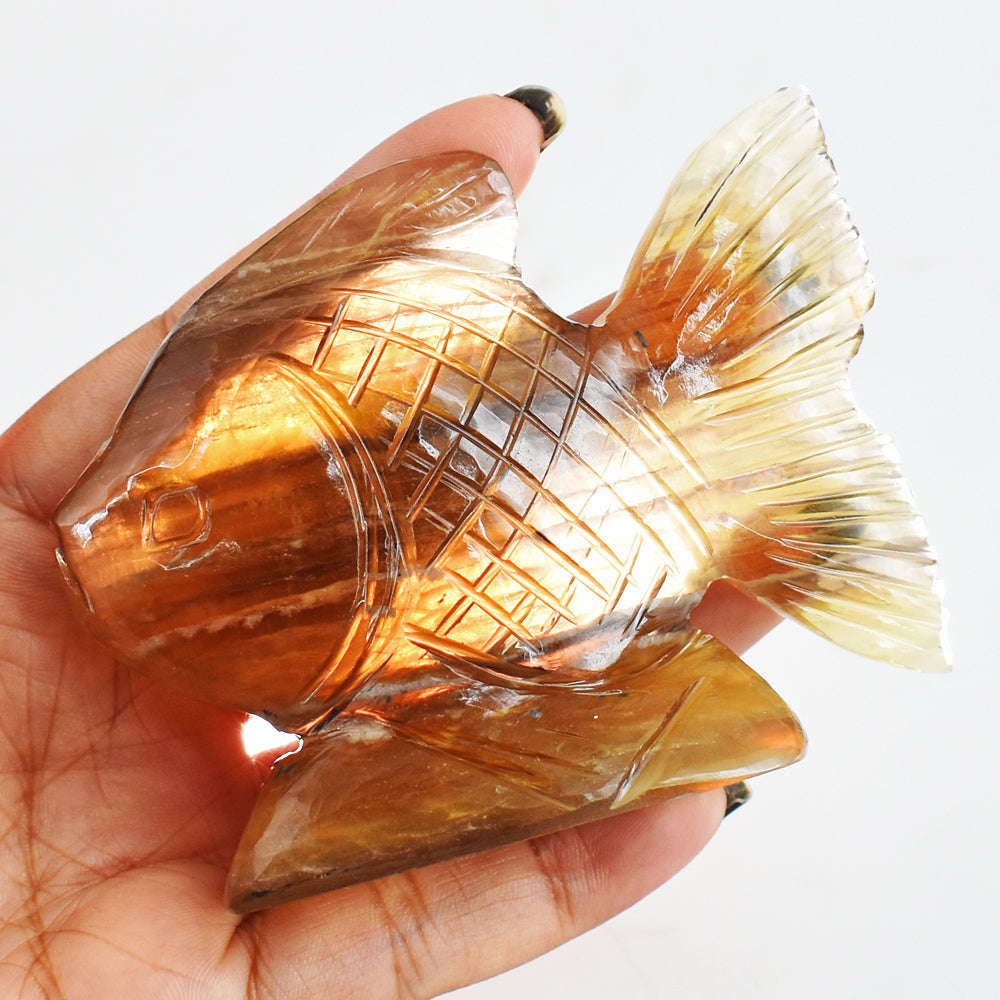 gemsmore:Natural Multicolor Fluorite Hand Carved Genuine Crystal Gemstone Carving Fish