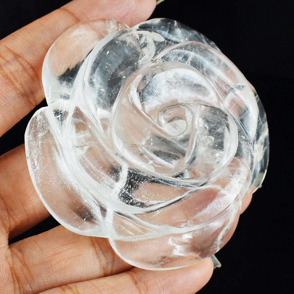 gemsmore:Natural  White  Quartz  391.00 Cts  Hand  Carved  Rose  Flower Carving