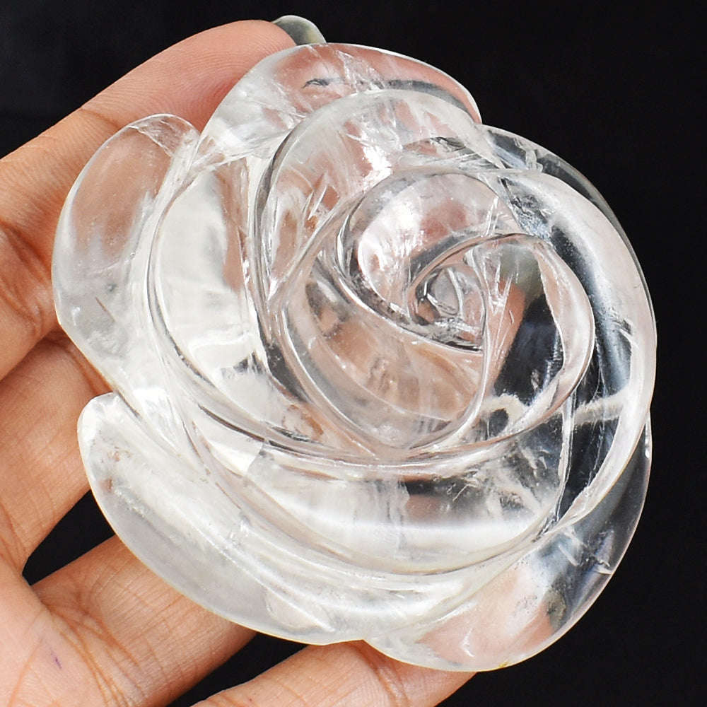 gemsmore:Natural White  Quartz 655.00 Cts Hand Carved Rose Flower Carving Gemstone