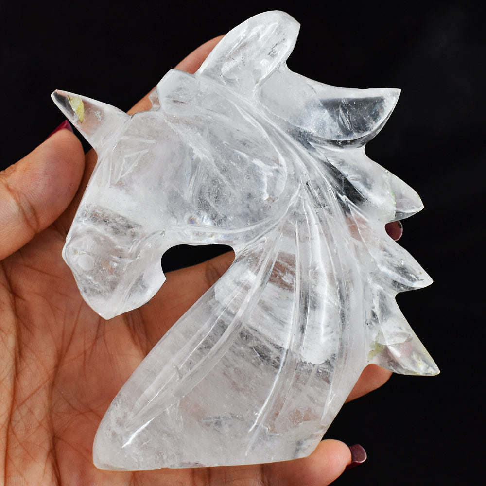 gemsmore:Natural  White  Quartz  Hand  Carved  Crystal Gemstone  Carving Unicorn Head