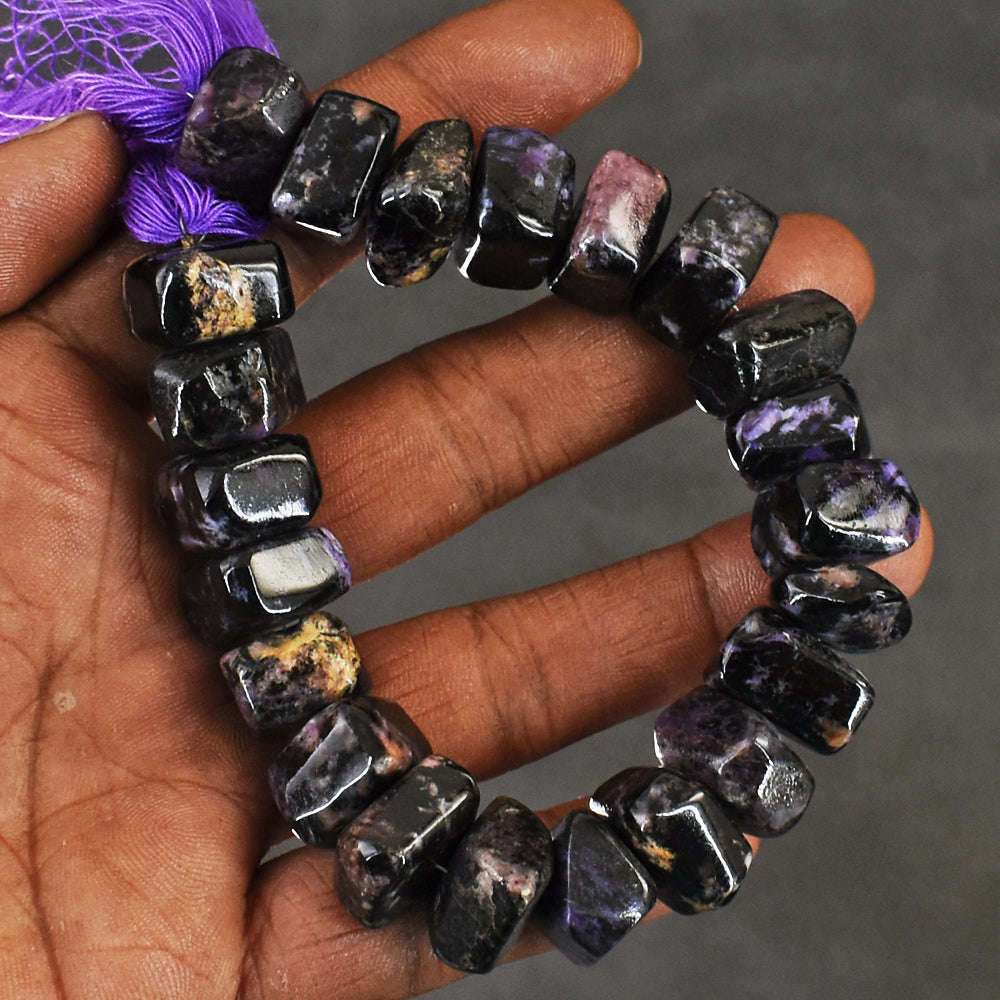 gemsmore:Amazing 435 Carats Genuine Charoite Beads Strand Of 08 Inches