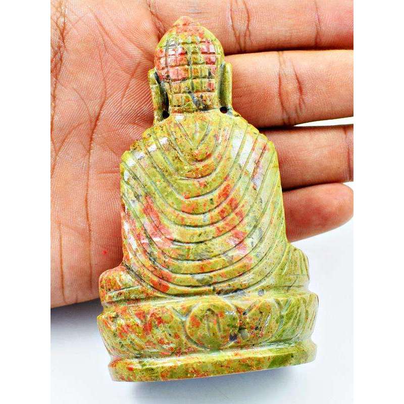 gemsmore:Amazing Blood Green Unakite Lord Buddha Idol Statute