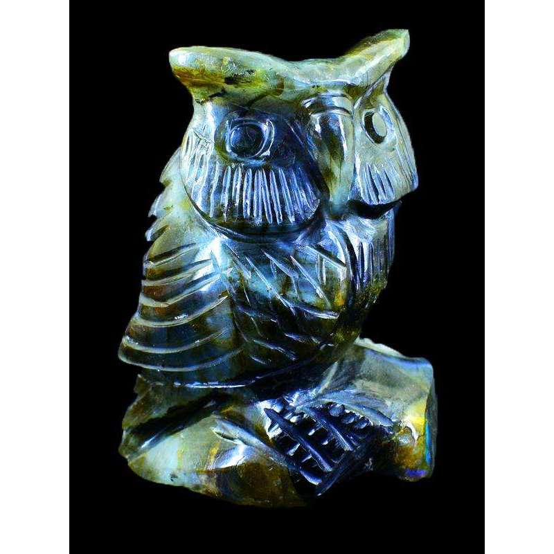 gemsmore:Amazing Blue Flash Labardorite Carved Gemstone Owl