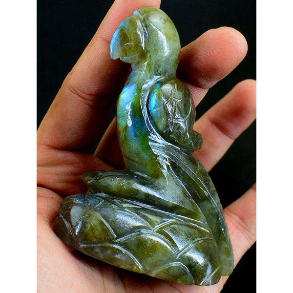 gemsmore:Amazing Blue Flash Labradorite Carved Parrot