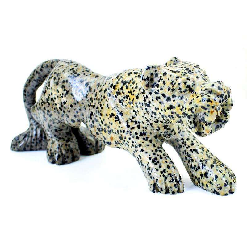 gemsmore:Amazing Dalmation Jasper Carved Leopard - Single Rough