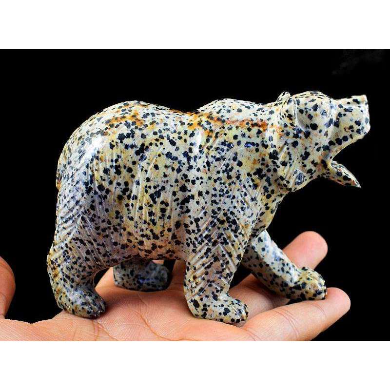 gemsmore:Amazing Dalmation Jasper Hand Carved Bear