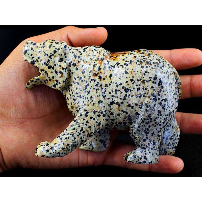 gemsmore:Amazing Dalmation Jasper Hand Carved Bear