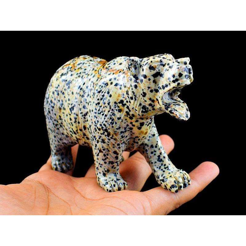 gemsmore:Amazing Dalmation Jasper Hand Carved Bear