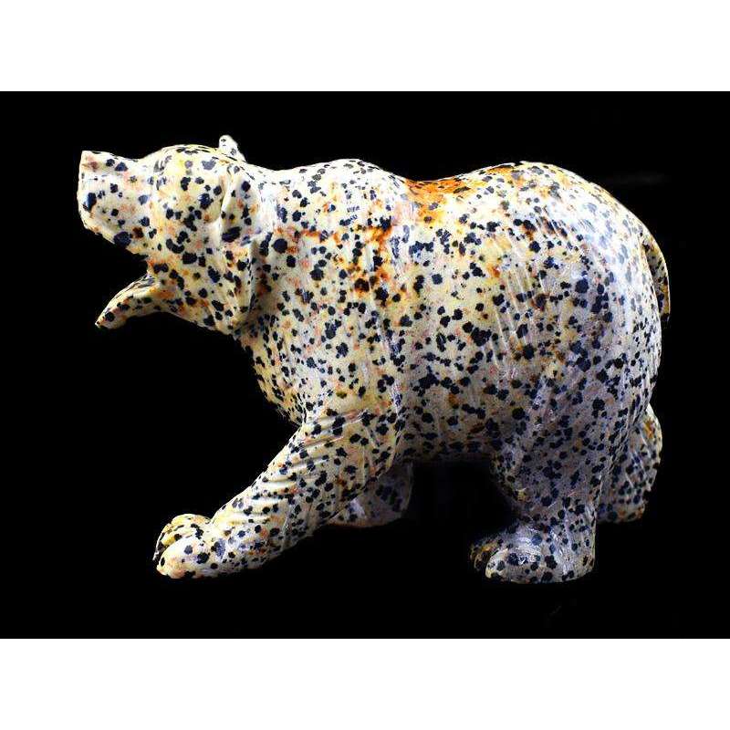 gemsmore:Amazing Dalmation Jasper Hand Carved Bear