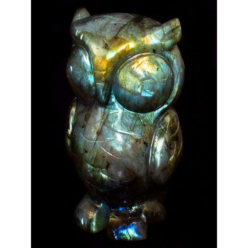 gemsmore:Amazing Flash Labardorite Hand Carved Gemstone Owl