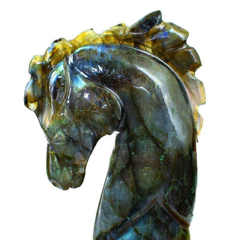 gemsmore:Amazing Flash Labradorite Carved Horse Designed Dagger