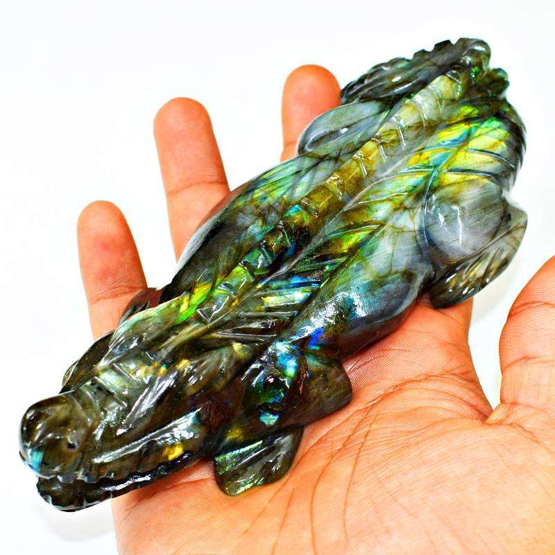 gemsmore:Amazing Flash Labradorite Hand Carved Crocodile Gemstone