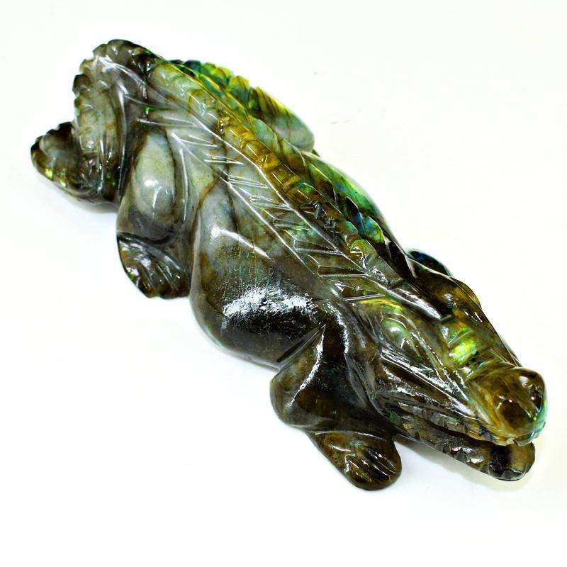 gemsmore:Amazing Flash Labradorite Hand Carved Crocodile Gemstone