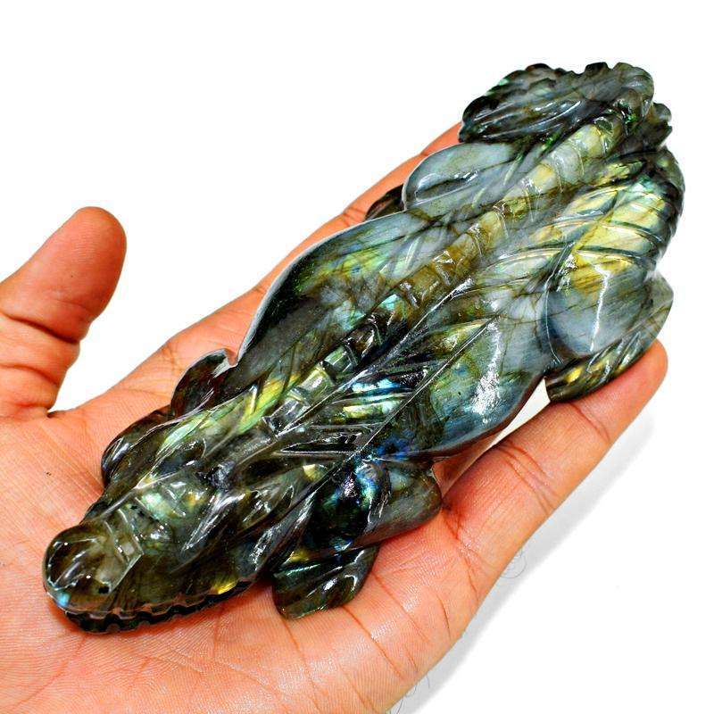 gemsmore:Amazing Flash Labradorite Hand Carved Crocodile Gemstone