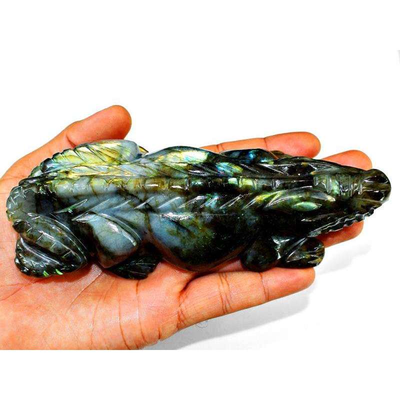 gemsmore:Amazing Flash Labradorite Hand Carved Crocodile Gemstone