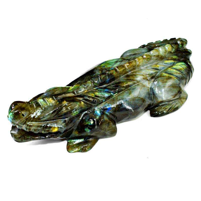 gemsmore:Amazing Flash Labradorite Hand Carved Crocodile Gemstone