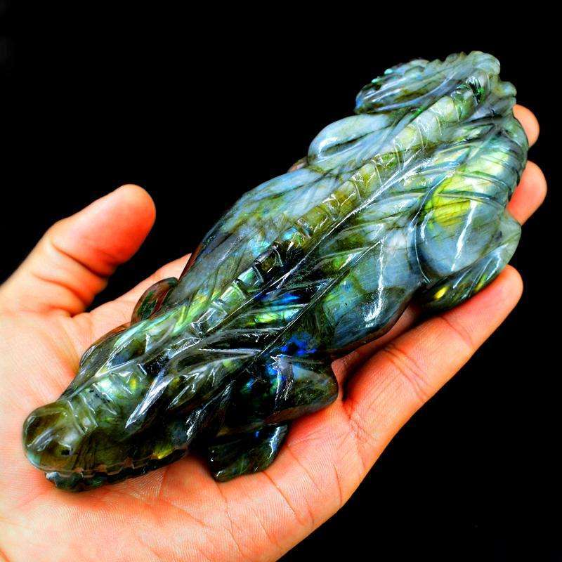 gemsmore:Amazing Flash Labradorite Hand Carved Crocodile Gemstone