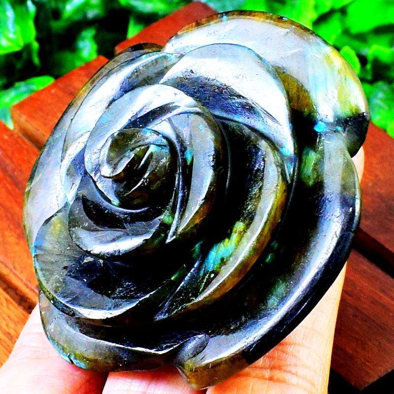 gemsmore:Amazing Flash Labradorite Hand Carved Rose