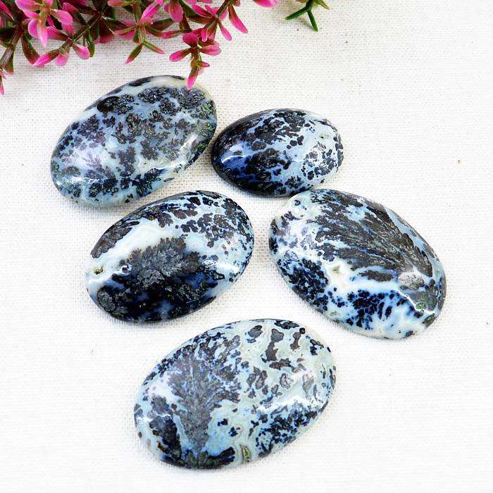 gemsmore:Amazing Genuine Dendrite Opal Oval Shape Loose Gemstone Lot