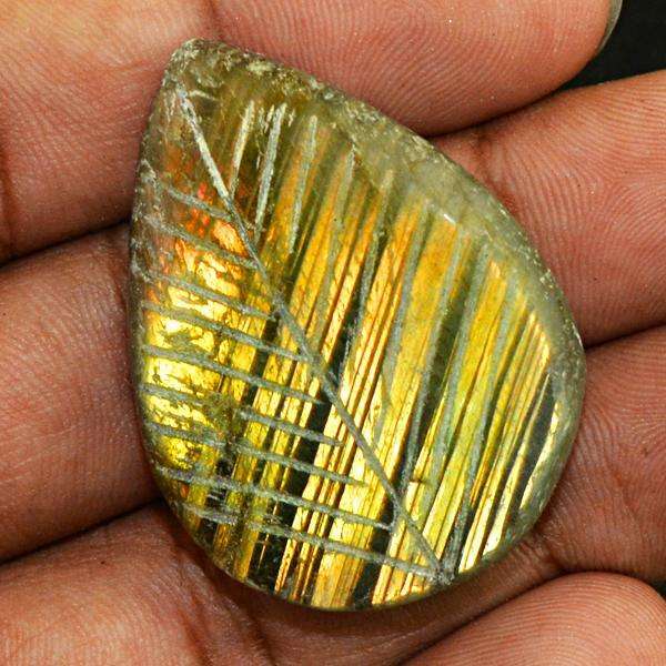 gemsmore:Amazing Golden Flash Labradorite Pear Shape Carved Loose Gemstone