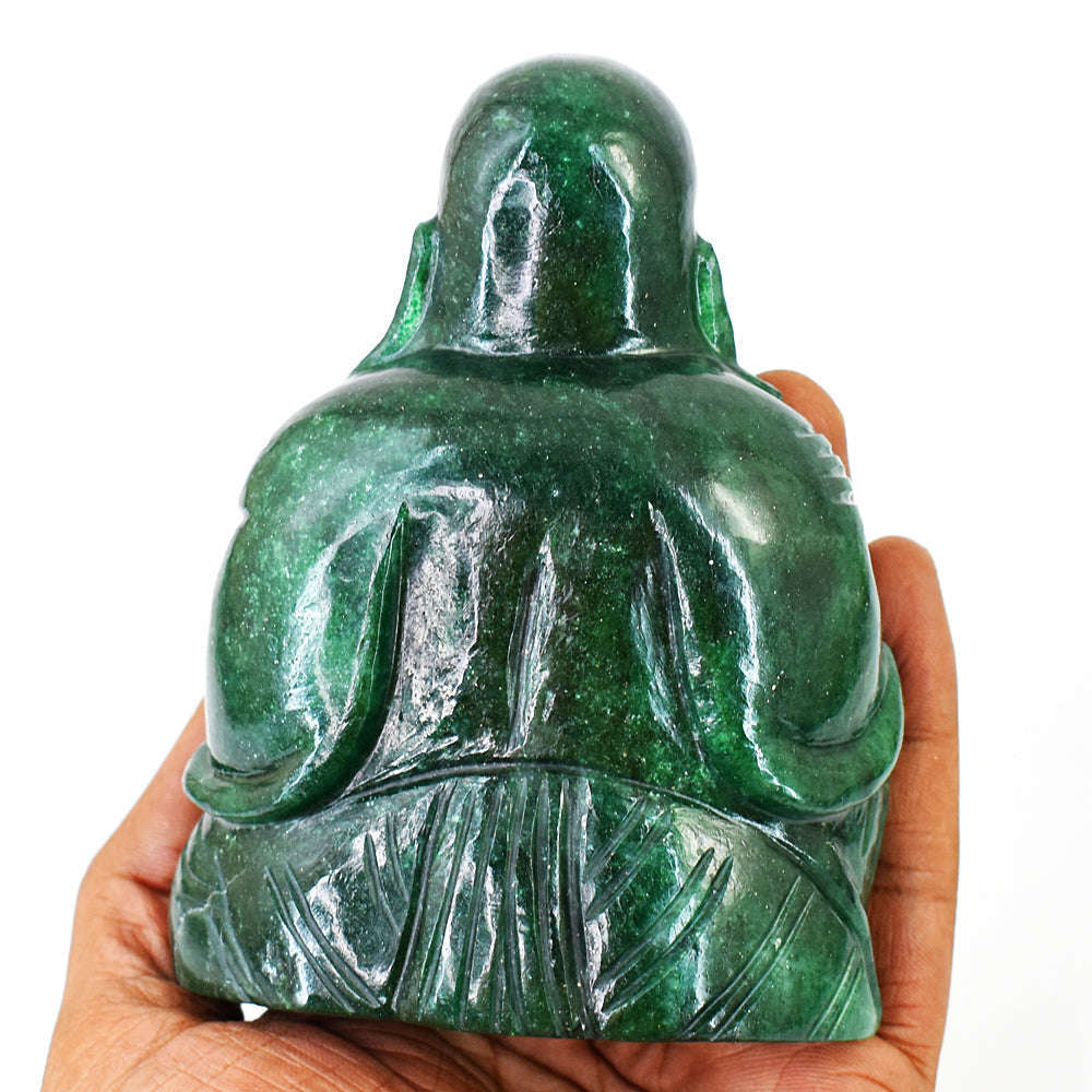 gemsmore:Amazing Green Jade Hand Carved Laughing Buddha