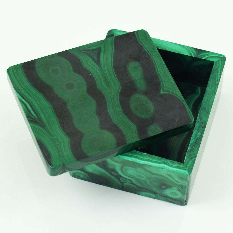 gemsmore:Amazing Green Malachite Carved Jewellery Box