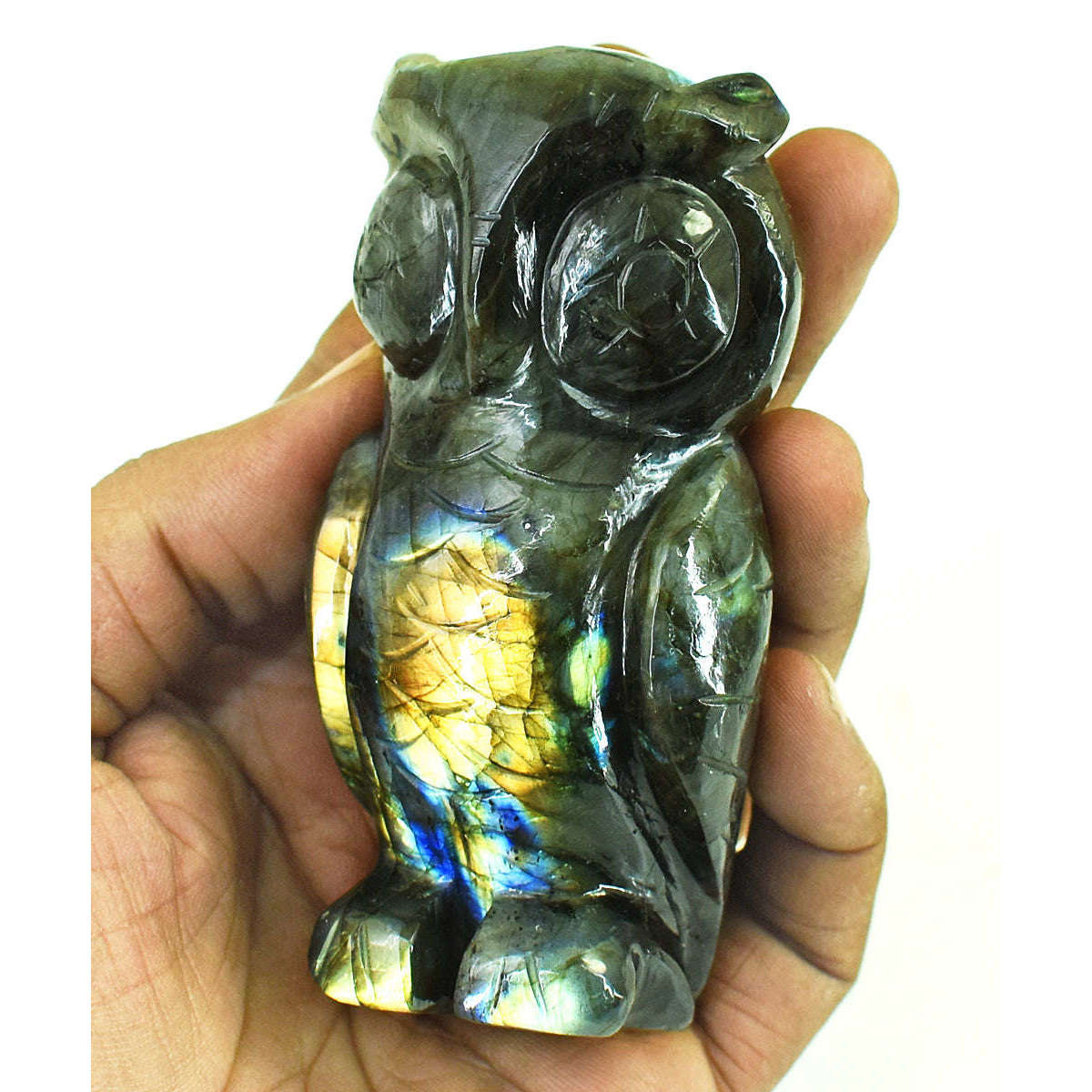 gemsmore:Amazing Labradorite Hand Carved Genuine Crystal Gemstone Carving Owl