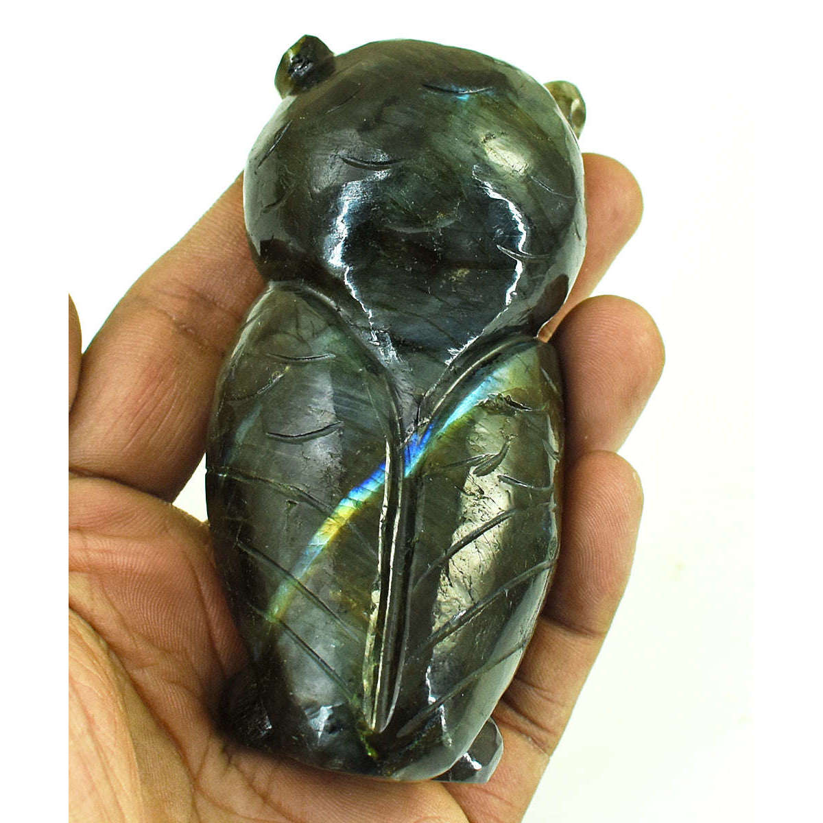 gemsmore:Amazing Labradorite Hand Carved Genuine Crystal Gemstone Carving Owl