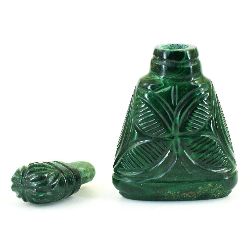 gemsmore:Amazing Malachite Hand Carved Genuine Crystal Gemstone Carving Perfume Bottle