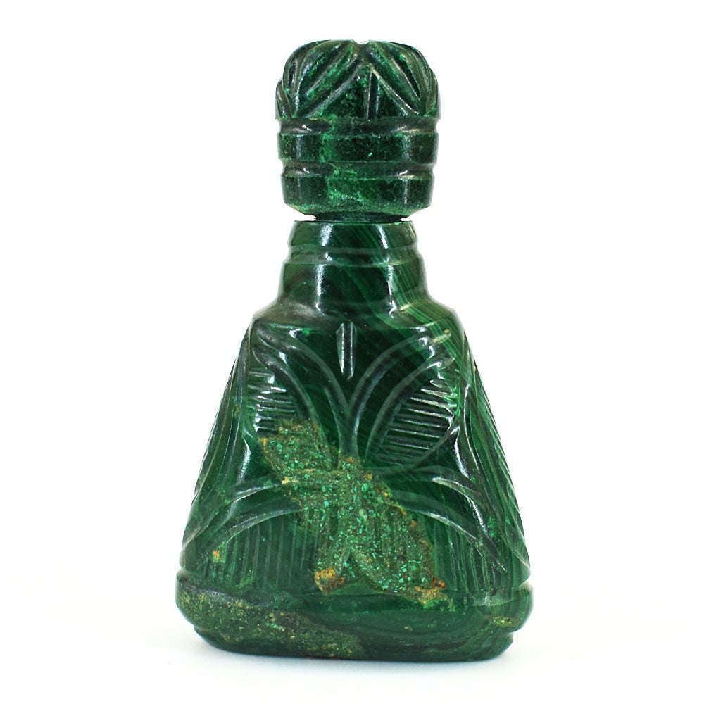 gemsmore:Amazing Malachite Hand Carved Genuine Crystal Gemstone Carving Perfume Bottle