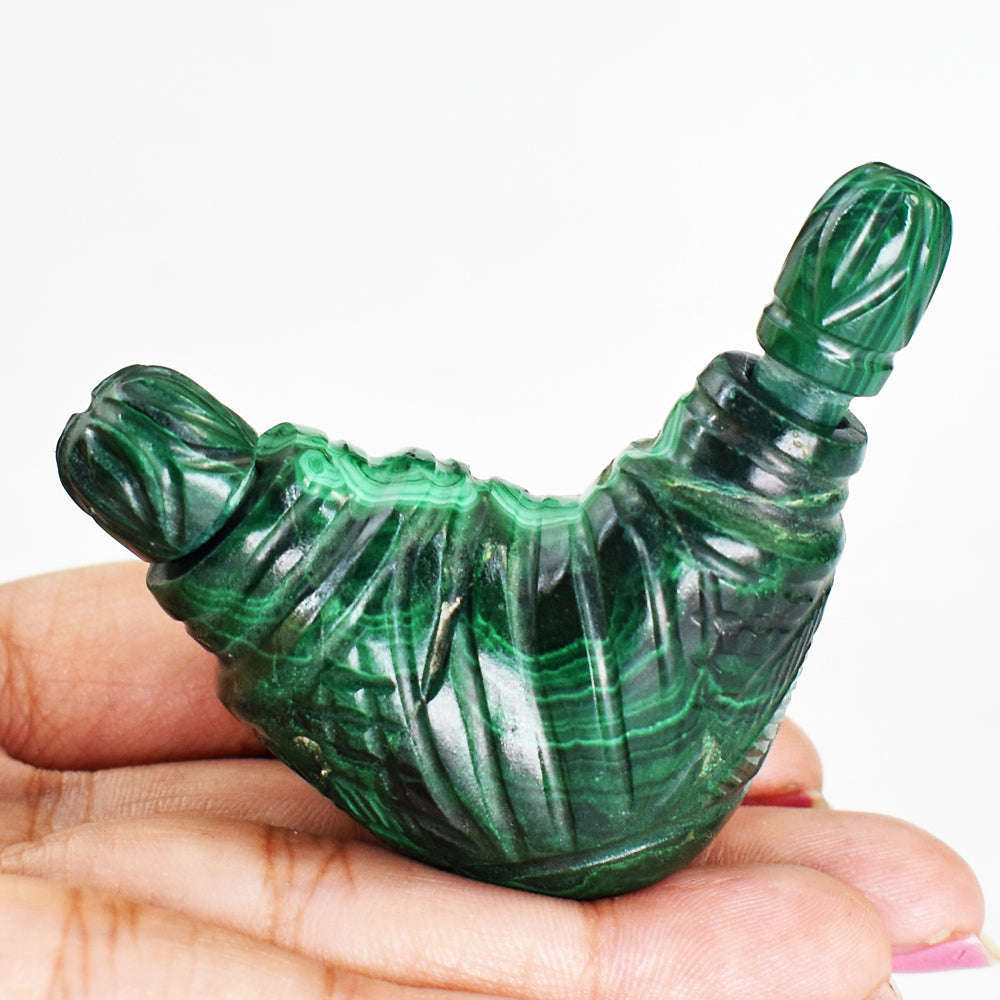 gemsmore:Amazing Malachite Hand Carved Genuine Crystal Gemstone Carving Twin Perfume Bottle