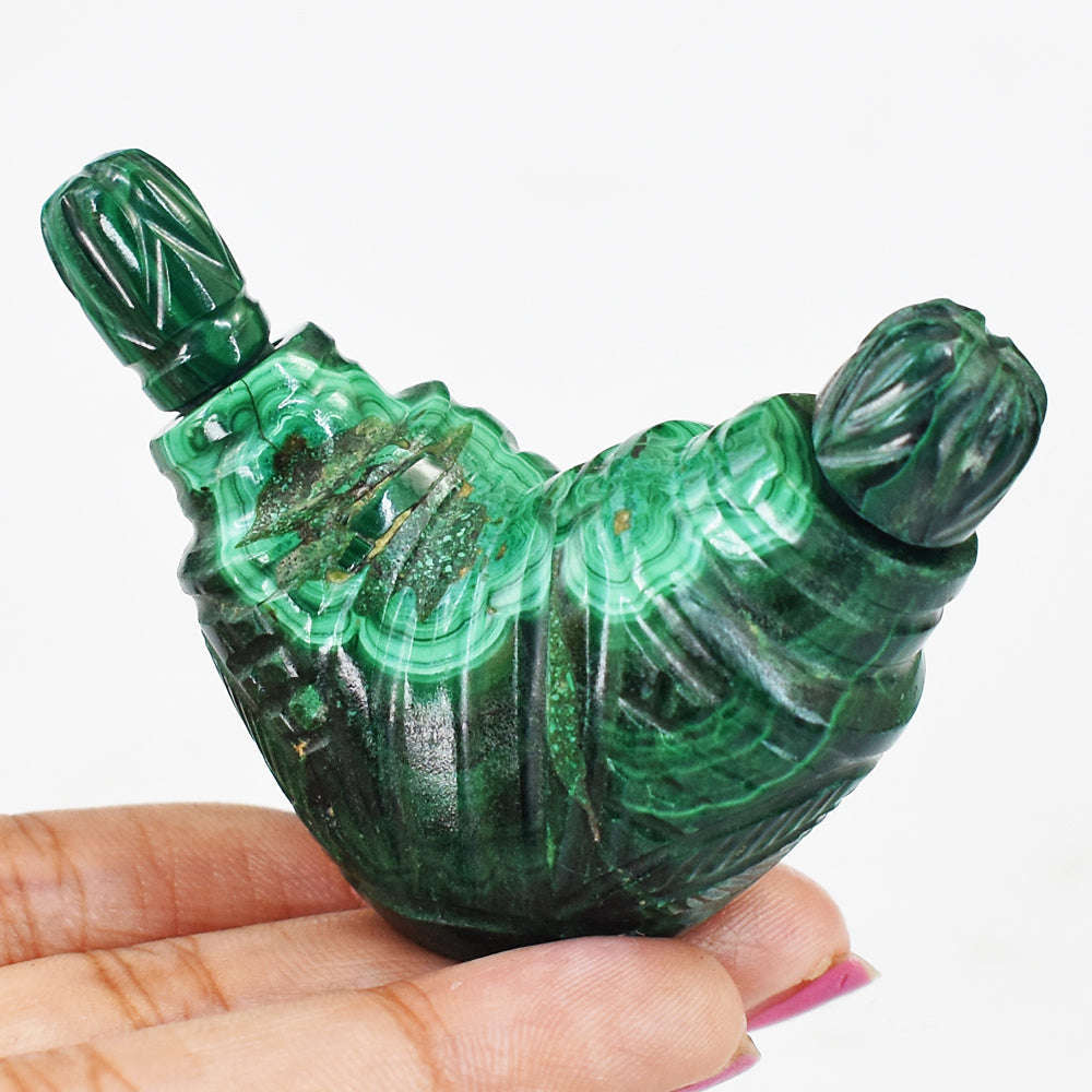 gemsmore:Amazing Malachite Hand Carved Genuine Crystal Gemstone Carving Twin Perfume Bottle