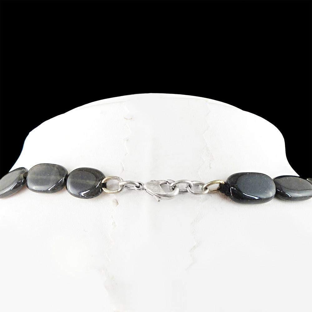 gemsmore:Amazing Natural Black Jasper Necklace Single Strand Oval Shape Beads