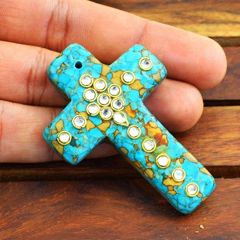 gemsmore:Amazing Natural Jasper Enamel Work Drilled Cross Gemstone