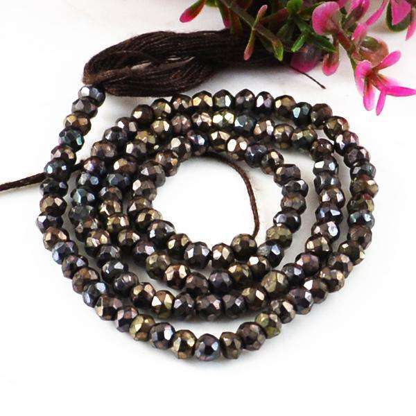 gemsmore:Amazing Natural Round Shape Faceted Pyrite Drilled Beads Strand